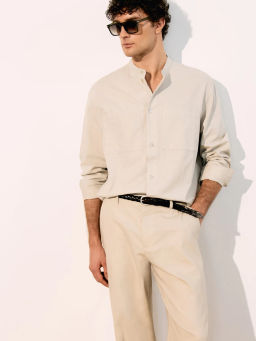 Рубашка с воротником-стойкой из льна ZR2605043011-61 / Zarina