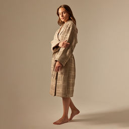 Халат вафельный женский SL HOME: Chess «Саббиа», размер XL, хлопок 100%, коричневый