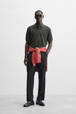 PERFORATED TEXTURED KNIT POLO SHIRT