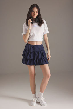 TRENDYOLMILLA Lacivert Etegi F?rf?rl? Mini Esnek Orme Etek TWOSS25ET00086  фото 2