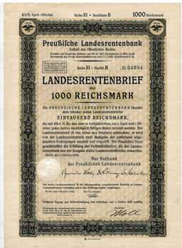 Облигация 4,5% 1000 рейхсмарок 1939 года Германия