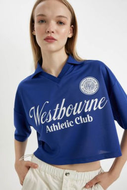 Coool Oversize Genis Kal?p Polo Yaka Bask?l? K?sa Kollu Tisort