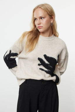 TRENDYOLMILLA Tas Yumusak Dokulu Dik Yaka Renk Bloklu Triko Kazak TWOAW25KZ00345