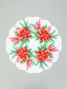 Цена за 2 шт. Салфетки новогодние бумажные круглые Пуансеттия, 3 слоя, d=32 см, 12 шт.
