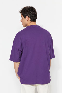 Mor Oversize Bisiklet Yaka K?sa Kollu Sehir Bask?l? %100 Pamuklu T-Shirt TMNSS20TS1102