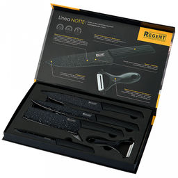 Набор ножей Linea Notte 6 предметов, ножи из нержавеющей стали с двухсторонней заточкой, ножницы и овощечистка с керамическим лезвием, ручки из полипропилена с термопластичной резиной, черный, в цветной коробке, Regent (Китай) - Домашняя мода фото 2