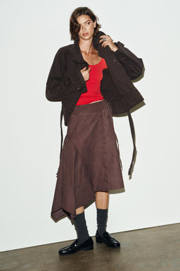 WASHED-EFFECT ASYMMETRIC SARONG SKIRT