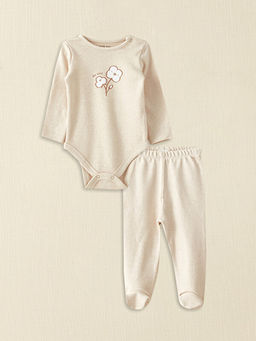 Bisiklet Yaka Uzun Kollu Bask?l? K?z Bebek ??t??tl? Body ve Pantolon 2li Tak?m