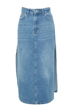 TRENDYOLMILLA Ac?k Mavi Y?rtmacl? Yuksek Bel Maxi Denim Etek TWOSS23ET00109  фото 6