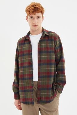 TRENDYOL MAN Haki Regular Fit K?sl?k Kareli Ekose Oduncu Gomlek TMNAW21GO0024