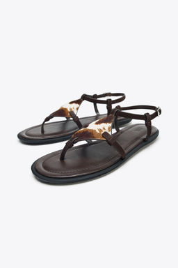 ANIMAL PRINT LEATHER AND SHEEPSKIN SANDALS - Zara фото 4