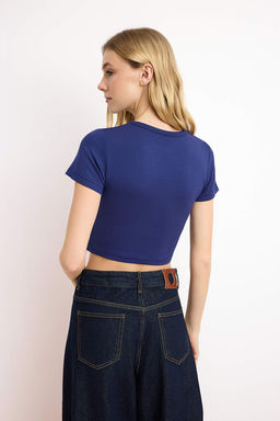 Lacivert-Gri Melanj 2li Paket Crop Viskoz/Yumusak Kumas Esnek Orme Bluz TWOSS23BZ00108