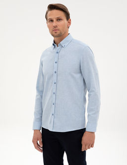 A__k Mavi Flanel Dokulu Slim Fit Uzun Kollu G_mlek