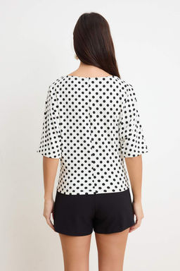 Ekru Puantiyeli Regular/Normal Kal?p Kay?k Yaka Soft Touch Orme T-shirt TWOSS26TS00300 - Trendyolmilla фото 4