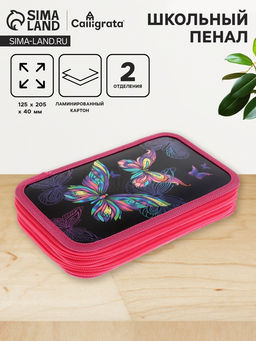 Пенал школьный, 2 секции, 12.5×20.5×4 см «Бабочки»