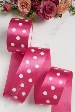 Лента атласная 5 см*25 ярд Крупный горох SF-1366, фукси №028