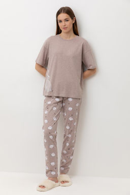 Е 20142/бежевый меланж,зайчата пижама жен