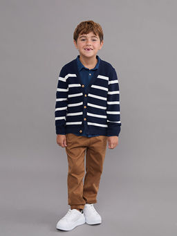 V Yaka ?izgili Erkek ?ocuk Triko H?rka