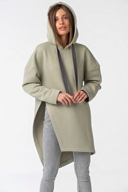 Туника трикотажная теплая с капюшоном из футера зеленая