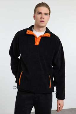 Siyah Oversize/Genis Kesim Dik Yaka Anti-Pilling S?cak Tutan/Polar Sweatshirt TMNAW25SW00098 - Trendyolmilla фото 2