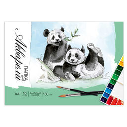 Папка для акварели арт. 67351 ПАНДЫ /А4, папка с клапанами, 10 л, обложка - полноцветная печать, мел
