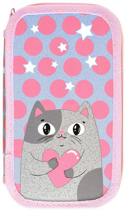 Пенал 2 секц. бол. Schoolformat AMORE CAT 190х105х35 мм голуб. картон, полиэстер