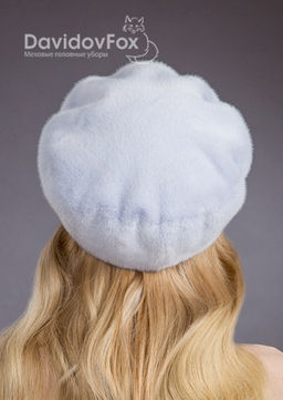 Шапка Берет экомех голубой