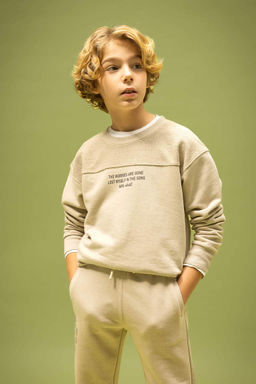 Толстый свитшот оверсайз с принтом и круглым вырезом для мальчика - Defacto фото 5