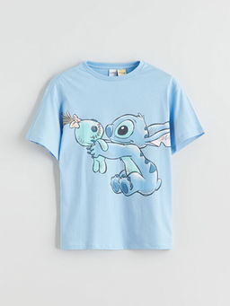 Bisiklet Yaka Stitch Bask?l? K?z ?ocuk Ti??rt