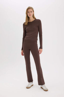 Coool Flare Fit Esnek Belli Ispanyol Paca Ribana Pantolon - Defacto фото 2