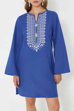 Mavi Mini Dokuma Nak?sl? %100 Pamuklu Plaj Elbisesi TBESS24EL00148 - Trendyolmilla фото 5