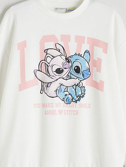 Stitch ve Angel Bask?l? K?z ?ocuk Sweatshirt