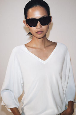 JERSEY PUNTO FLUIDO ESCOTE PICO / Blanco - Zara фото 4