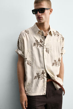 CAMISA RELAXED FIT  BORDADO FLORAL / Crudo - Zara фото 5