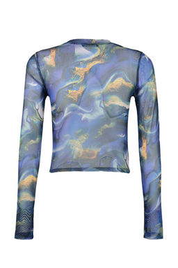 Trendyolmilla Pembe Bask?l? Tul Fitted/Vucuda Oturan Crop Esnek Orme Bluz TWOAW24BZ00030