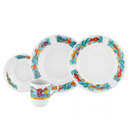 Набор посуды фарфоровый Аквариум 4 предмета: кружка 210мл, тарелка мелкая д200мл, тарелка глубокая 200мл, миска 350мл, форма Русское поле (Россия)