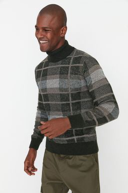 Trendyolmilla Man Haki Regular Fit Yunlu Bal?kc? Yaka Ekose Triko Kazak TMNAW22KZ0307  фото 2