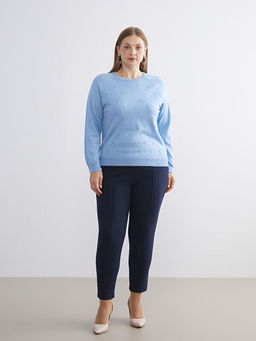 Bisiklet Yaka ?i?ekli Kad?n Triko Kazak