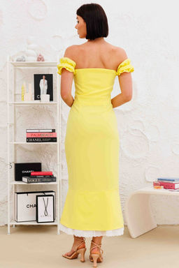 Платье AURA 3265-164-Р лимонный+молочное кружево