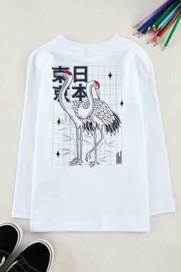 Beyaz Erkek Cocuk S?rt Bask?l? Orme T-Shirt TKDAW25TS00025