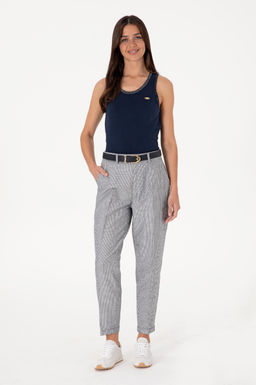 Kad_n Lacivert _izgili Keten Kar___ml_ Carrot Fit Kanvas Pantolon