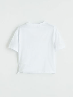 Bisiklet Yaka Bask?l? K?z ?ocuk Ti??rt