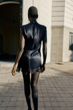 MINI SATIN DRESS WITH LACE DETAIL - Zara фото 16