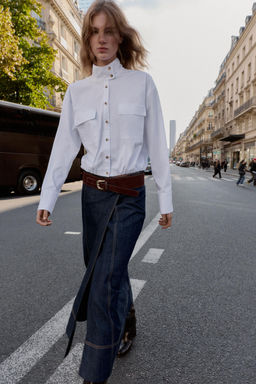 POPLIN SHIRT WITH PUFFBALL HEM