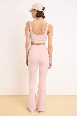 Pembe Flare/Ispanyol Paca F?rcal? Soft Kumas Spor Tayt THMSS26TY00006