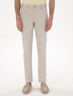 Bej Slim Fit Beli Lastikli Kanvas Pantolon