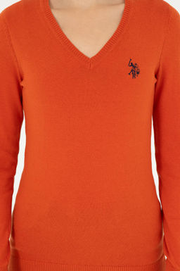 Женский базовый свитер с v-образным вырезом кирпичного цвета Неожиданная скидка в корзине - U.s. polo assn фото 6