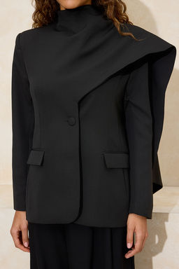 Siyah Sal Yaka Regular/Normal Kal?p Dokuma Astarl? Vatkal? Blazer Ceket TWOSS26BC00010