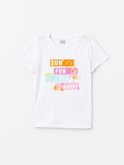 Bisiklet Yaka Bask?l? K?sa Kollu K?z ?ocuk Ti??rt ve ?ort - Waikiki фото 2