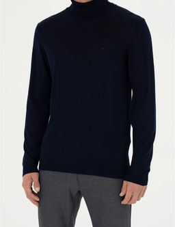 Lacivert Slim Fit Bal_k__ Yaka Y_n Kar___ml_ Basic Triko Kazak - Pierre cardin фото 6